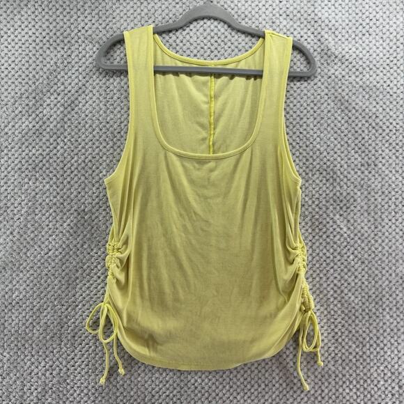 Pilcro Anthropologie Top Womens XL Yellow Rib Knit Square Neck Ruched Tie Tank - Picture 2 of 13